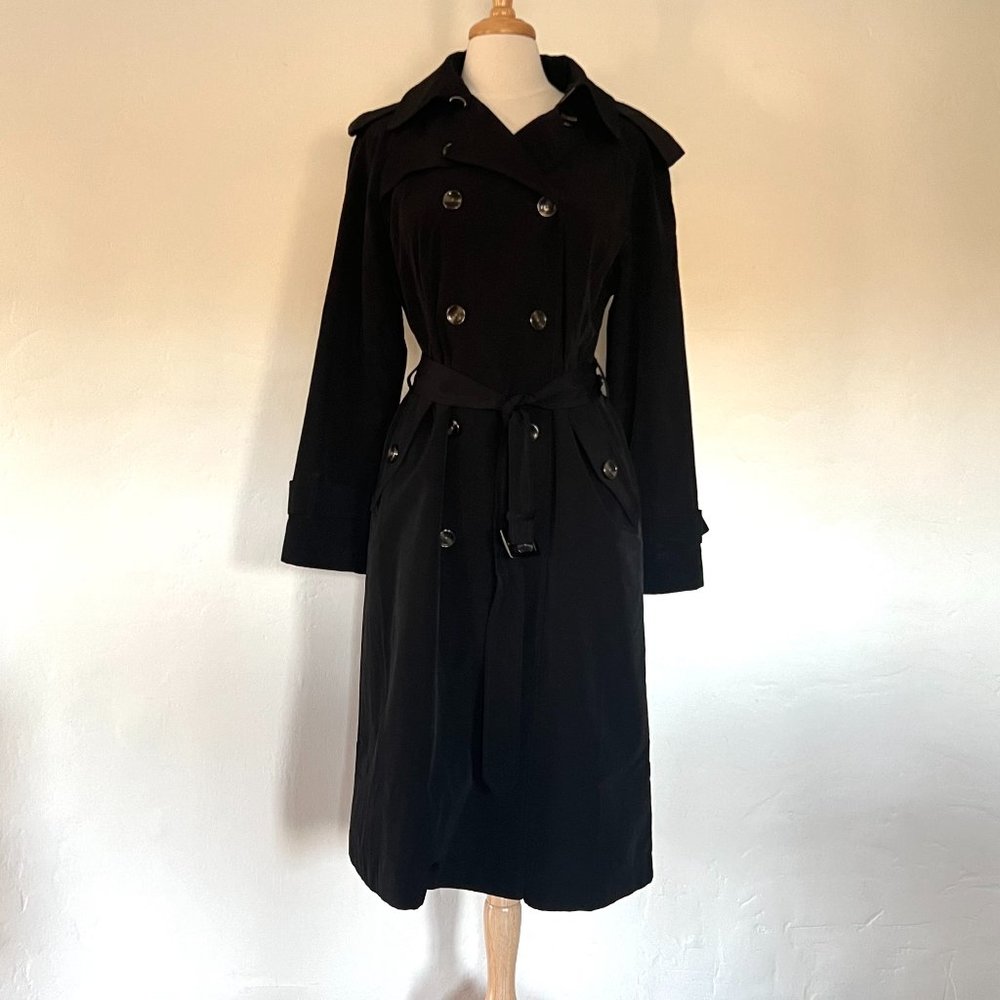 London Fog Classic Black Belted Trench Coat Size Medium